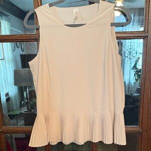 Spanx Get Moving Pleated Tank Top Women Med Cream Sleeveless Peplum Activewear